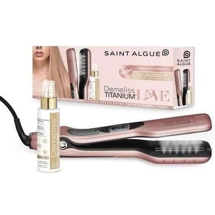 Lisseur vapeur - SAINT ALGUE - Coffret Premium Demeliss TITANIUM LOVE - Coloris Exclusif + Soin Kératine 100ml - Lissage Intense