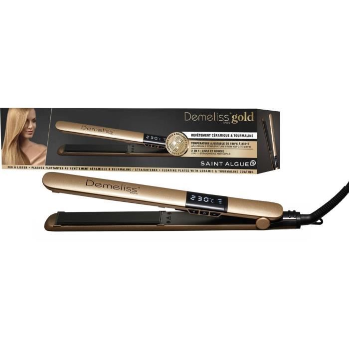 Lisseur - SAINT ALGUE - Demeliss GOLD 2 en 1 - Jusqu'a 230°C - Plaques Ultra Fines - Lissage Intense & Boucleus Longue Tenue