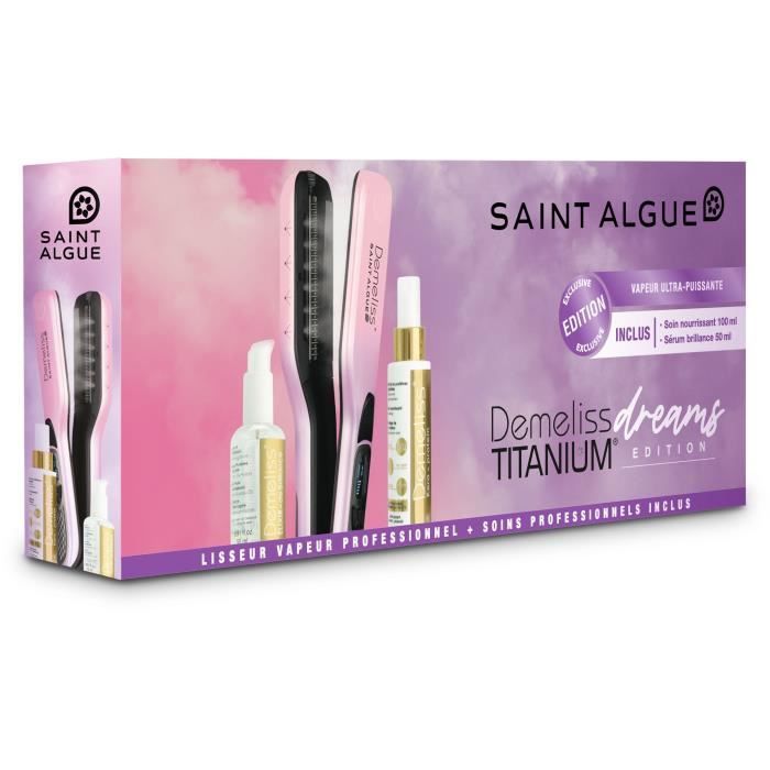 Lisseur Vapeur - SAINT ALGUE - Coffret Premium Demeliss TITANIUM DREAMS - Coloris Exclusif + Soins Avant & Apres Lissage