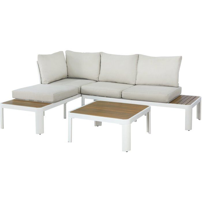 Salon de jardin - OLANA - Aluminium - Blanc et beige - 4 personnes