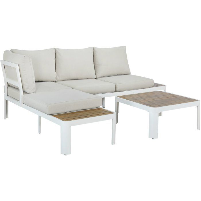 Salon de jardin canapé d'angle - Aluminium - 4 personnes - OLANA - Blanc et beige