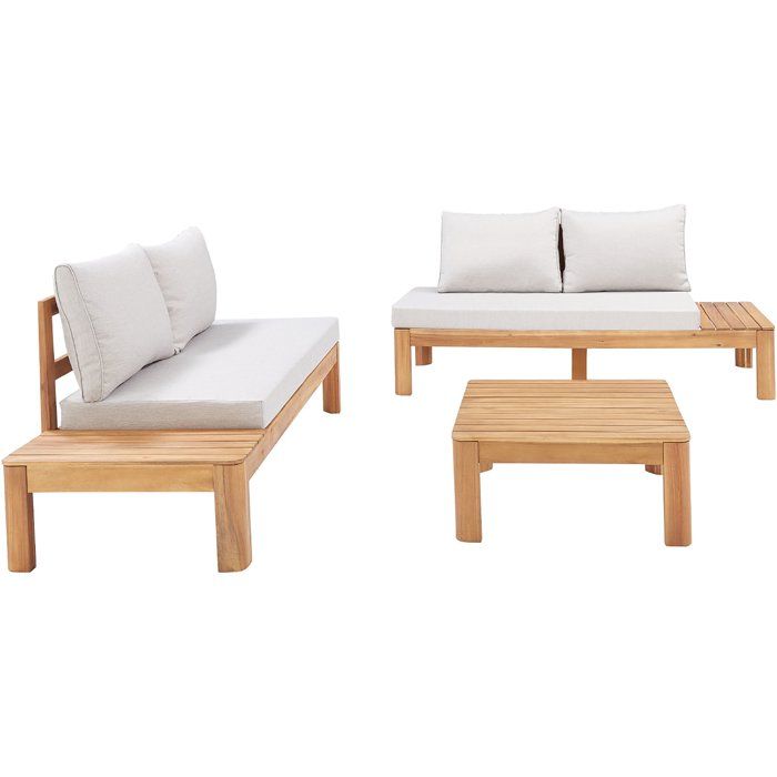 Salon de jardin - SANA - Bois acacia FSC - 1 table basse et 2 canapés - Gris clair - 4 personnes