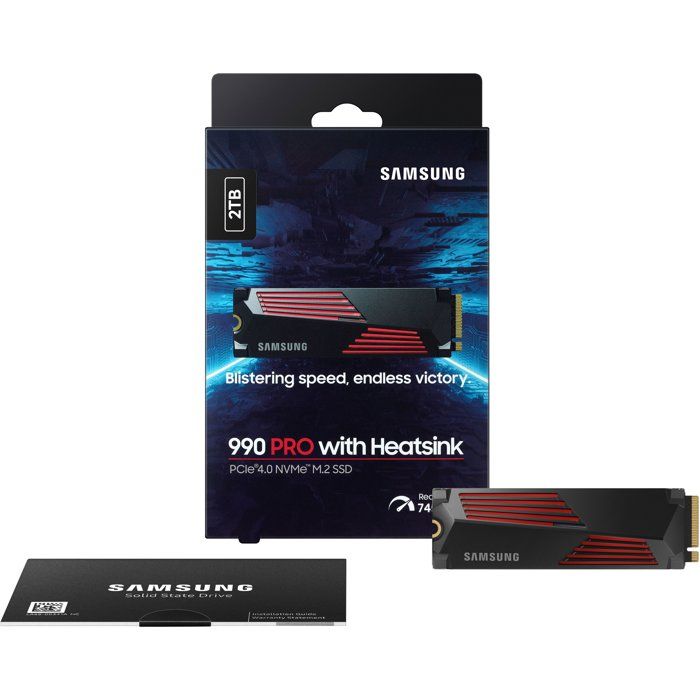 SAMSUNG - 990 PRO avec dissipateur- SSD Interne - 2 To - NVMe M.2 PCIe 4.0x4 - Vitesse lecture jusqu'a 7 450 Mo/s