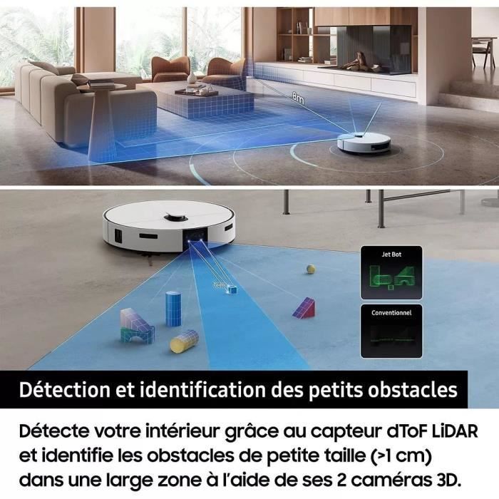 Aspirateur Robot Laveur - Samsung Jet Bot Combo AI VR7MD97A14G - Clean Station Désinfection Vapeur - Reconnaissance des Objets