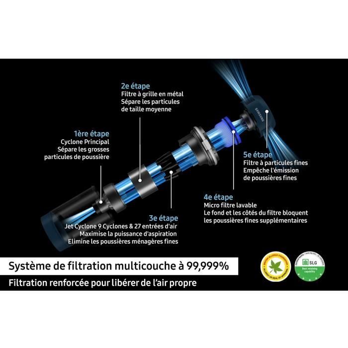 SAMSUNG Jet 75E Turbo - Aspirateur Balai sans Fil - Puissance 200 AW - Brosse Turbo Action