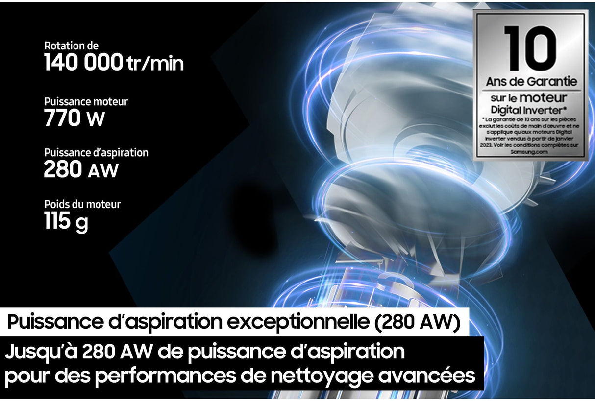 SAMSUNG BESPOKE AI Jet Lite Pet VS80F28ELP - Puissance 280 AW - Nettoyage intelligent - Léger et puissant - Clean Station
