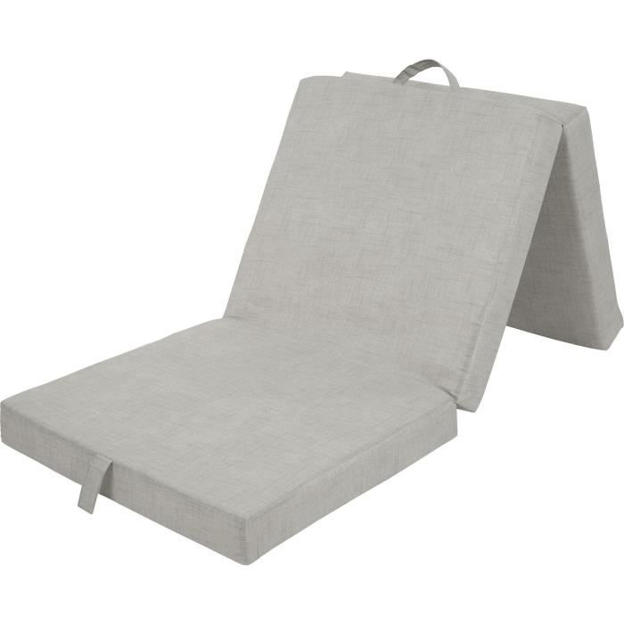 Chauffeuse pliante multi-positions - SAMBA - Mousse et tissu - Beige - 190 x 70 x 9 cm