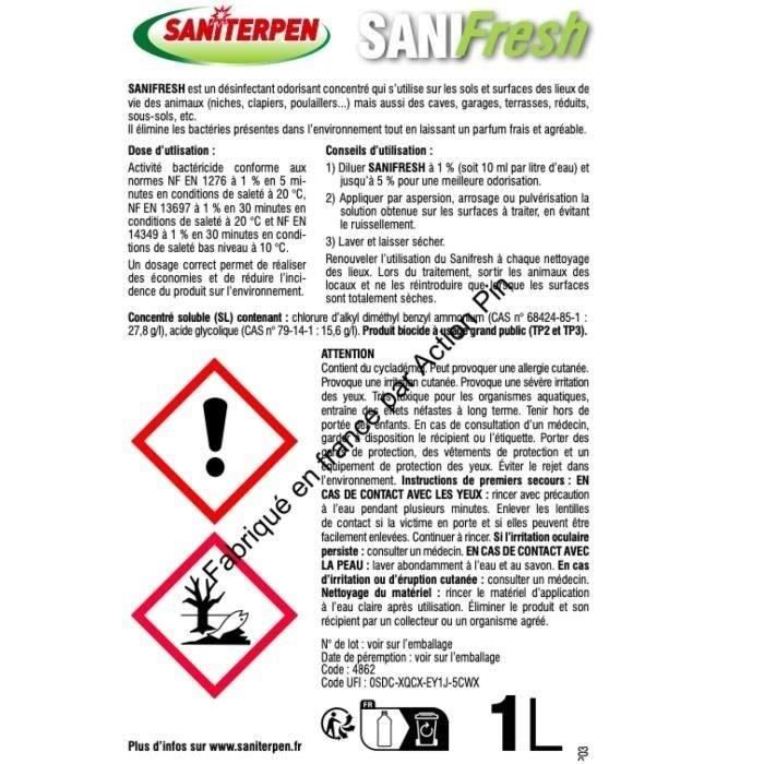 SANITERPEN SANIfresh - Désinfectant odorisant concentré pour les sols et surface