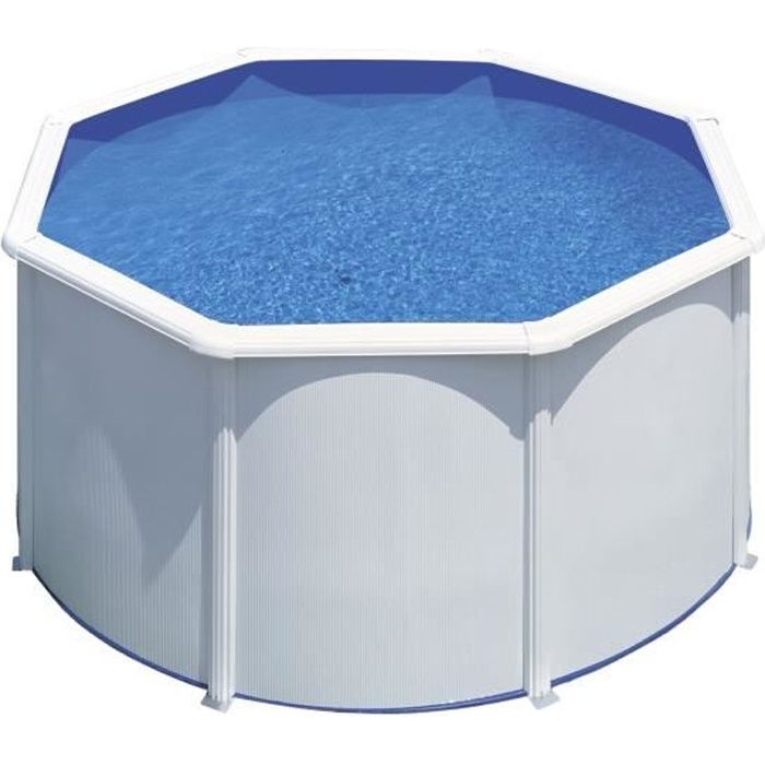 GRE - Kit Piscine hors sol acier ronde blanche ÿ260 x 122 cm (LivrÈe avec filtre a sable et Èchelle)