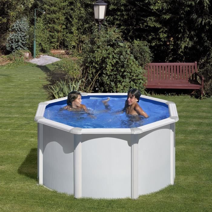 GRE - Kit Piscine hors sol acier ronde blanche ÿ260 x 122 cm (LivrÈe avec filtre a sable et Èchelle)