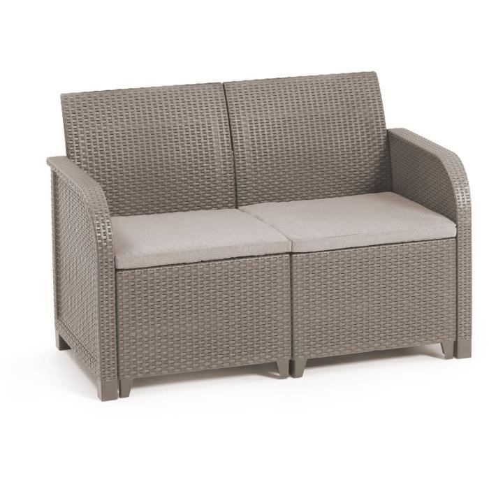 Salon de jardin - en résine imitation rotin tressé - Allibert by KETER - 4 personnes - SanRemo - Cappuccino