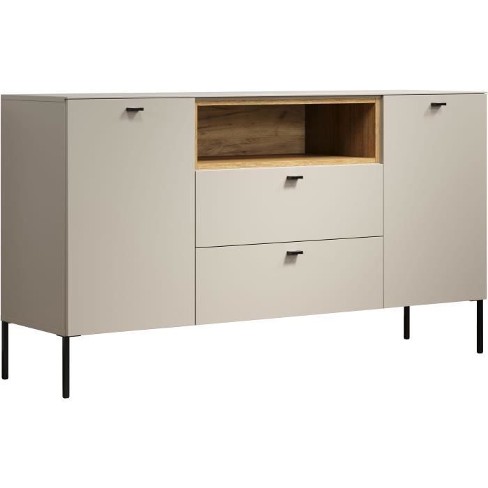 Buffet - SAO PAULO - Cachemire / Chene blond - 2 portes, 1 niche, 2 tiroirs - 154 x 42 x 85 cm - TRENDTEAM