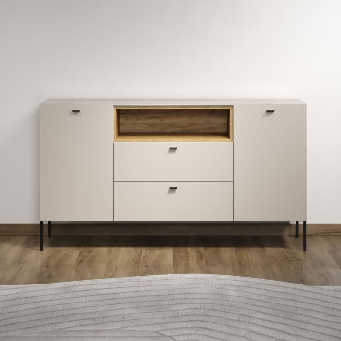 Buffet - SAO PAULO - Cachemire / Chene blond - 2 portes, 1 niche, 2 tiroirs - 154 x 42 x 85 cm - TRENDTEAM