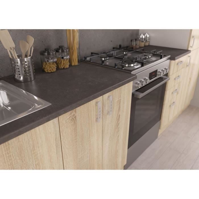 SARA Cuisine complete modulable - 8 éléments - Décor chene sonoma - L 300 cm - Plan de travail non inclus
