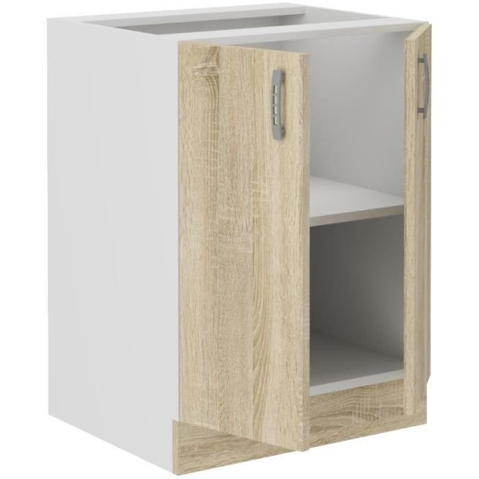SARA Meuble bas - 2 portes - Décor chęne sonoma - L60xP48xH82 cm - Plan de travail non inclus