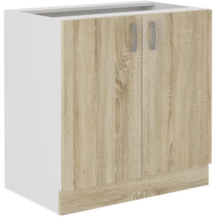 SARA Meuble bas - 2 portes - Décor chęne sonoma - L80xP48xH82 cm - Plan de travail non inclus
