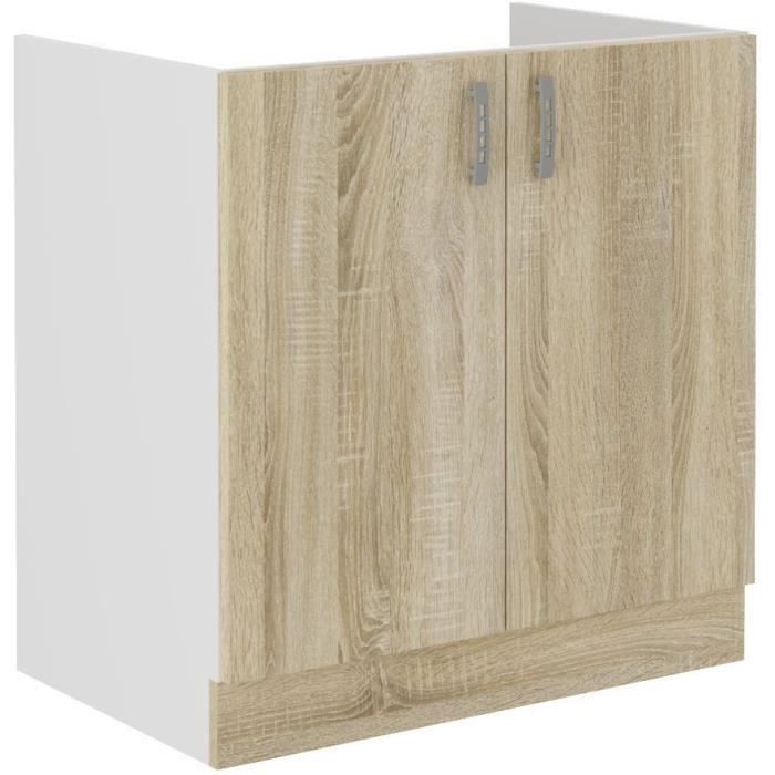 SARA Meuble bas evier - Décor chęne sonoma - 2 portes Battantes - L80xP48xH82 cm