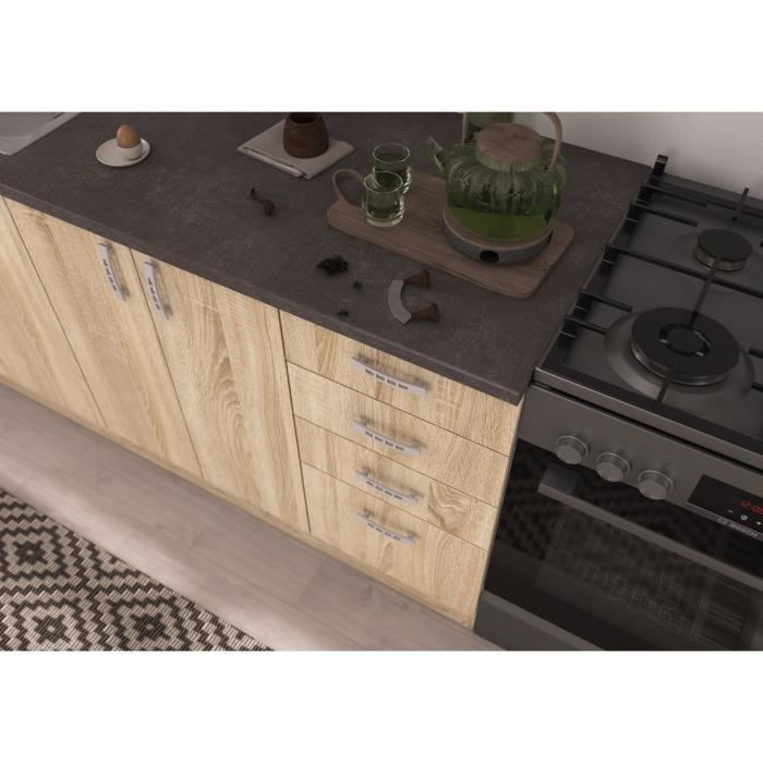 SARA Cuisine complete modulable - Angle réversible - 7 éléments - Décor chene sonoma - L270 x L148 cm - Plan de travail non inclus