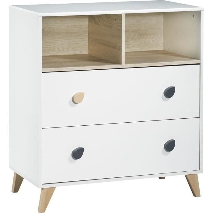 Chambre bÈbÈ duo OSLO - Lit 120x60 + Commode a langer 2 tiroirs gouttes - SAUTHON