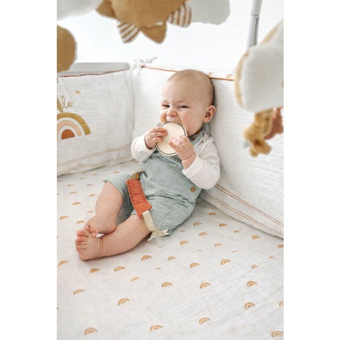 Tour de lit adaptable - SAUTHON - SUNLIGHT - 100 % Coton - Écru motif arc-en-ciel