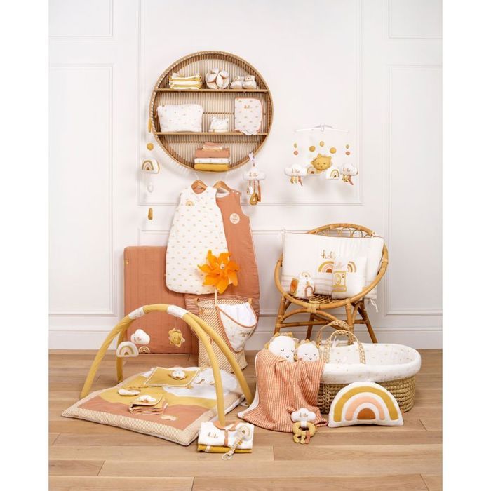 Tour de lit adaptable - SAUTHON - SUNLIGHT - 100 % Coton - Écru motif arc-en-ciel