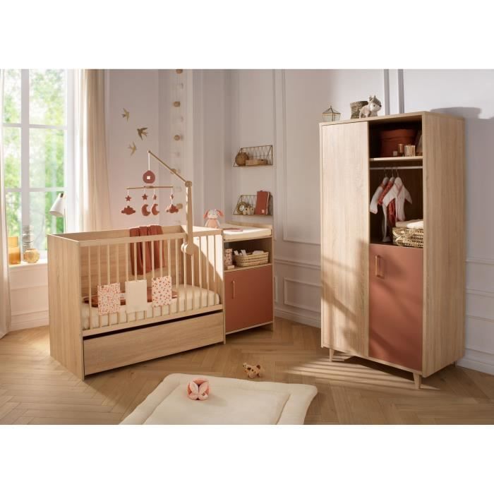 Lit combiné - 120 x 60 cm - Evolutif en 90 x 190 cm - CHARLIE - SAUTHON - Terracotta