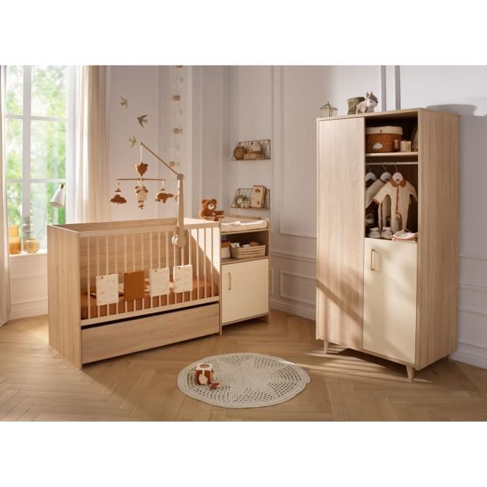 Lit combiné - 120 x 60 cm - Evolutif en 90 x 190 cm - CHARLIE - SAUTHON - Creme