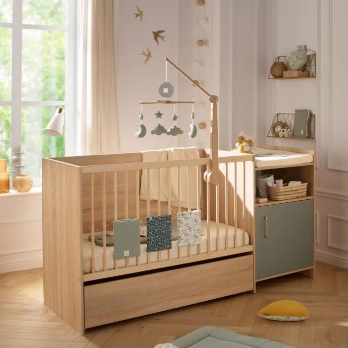 Lit combiné - 120 x 60 cm - Evolutif en 90 x 190 cm - CHARLIE - SAUTHON - Sauge