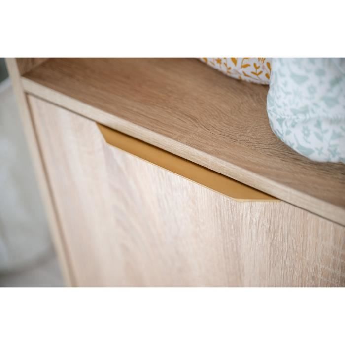 Chambre bÈbÈ trio AZUR - Lit 120x60 + Commode a langer 3 tiroirs + Armoire 2 portes chene dorÈ - SAUTHON