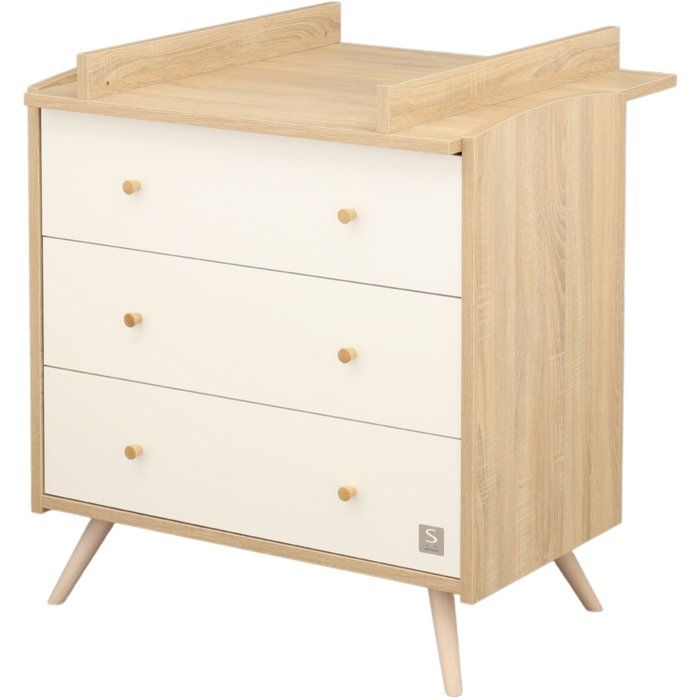 Commode a langer - SAUTHON - Access - 3 tiroirs - Surface a langer de 55,5 x 76 cm - Bois/Blanc