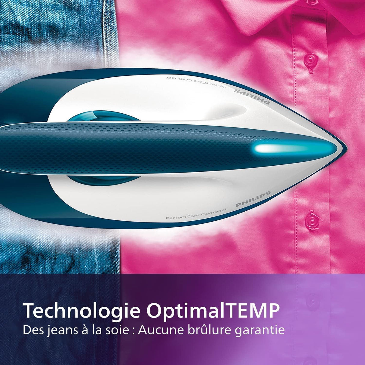 Centrale Vapeur - PHILIPS - GC7840/20 - PerfectCare Compact - 6.5 bars - 1.5L - Bleu/Blanc