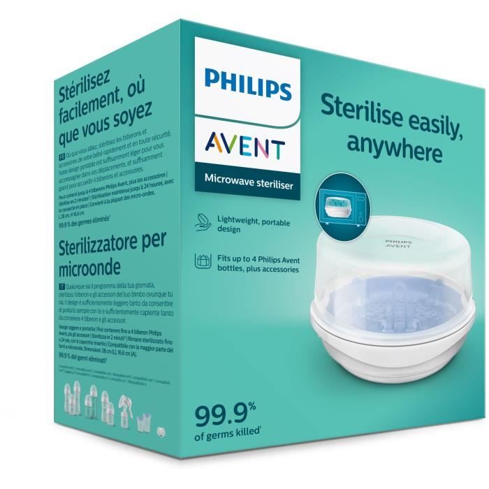 Stérilisateur micro-ondes - PHILIPS AVENT - Vapeur rapide - Bleu/Blanc - Stérilise en 2 min - Design compact