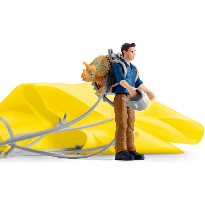 Sauvetage en Parachute, Coffret schleich avec 1 parachute, 1 figurine humaine et 1 dinosaure, Ensemble de Jouets Préhistoriques de
