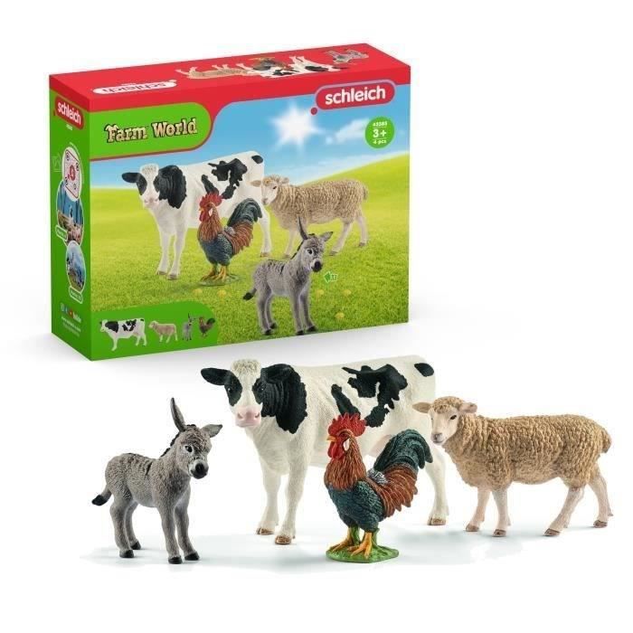 Figurines 4 animaux de la ferme, Coffret de 4 animaux, Schleich 42385 Farm World, Des 3 ans