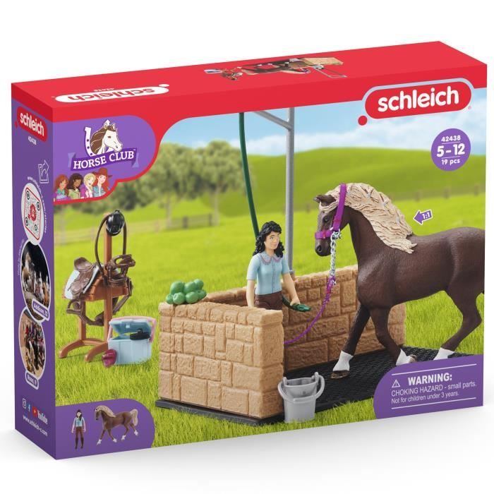 Box de lavage pour chevaux Emily et Luna, coffret schleich avec 19 éléments inclus dont 1 cheval schleich, coffret figurines écurie