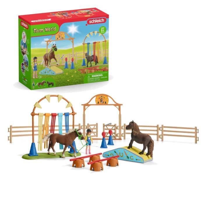Coffret d'entraînement agilité équestre avec Cheval, Ensemble de 41 Pieces, Schleich 42481 Farm World, des 3 ans