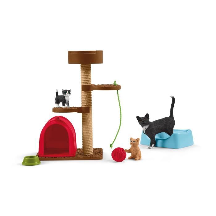 Coffret Aire de jeu pour chats adorables, figurines d'animaux avec chats, pour enfants des 3 ans, Schleich 42501 Farm World