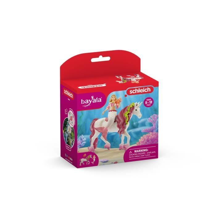 Figurine schleich Sirene Feya sur licorne de mer- Set de 3 Pieces - Figurines Poupée Princesse Scintillante et Licorne avec