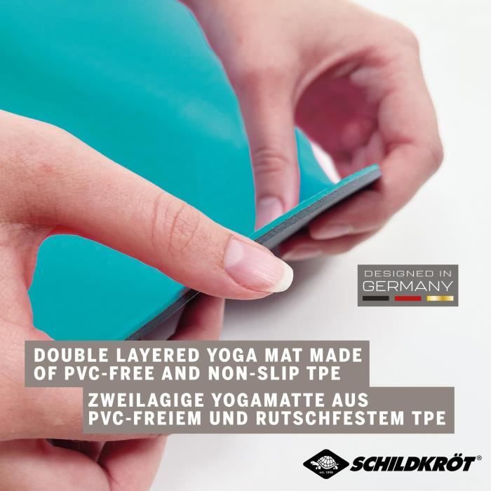 Tapis de yoga - FITNESS - SCHILDKRÖT - 183 x 61 cm - 4 mm - Sac inclus - Bleu / Gris