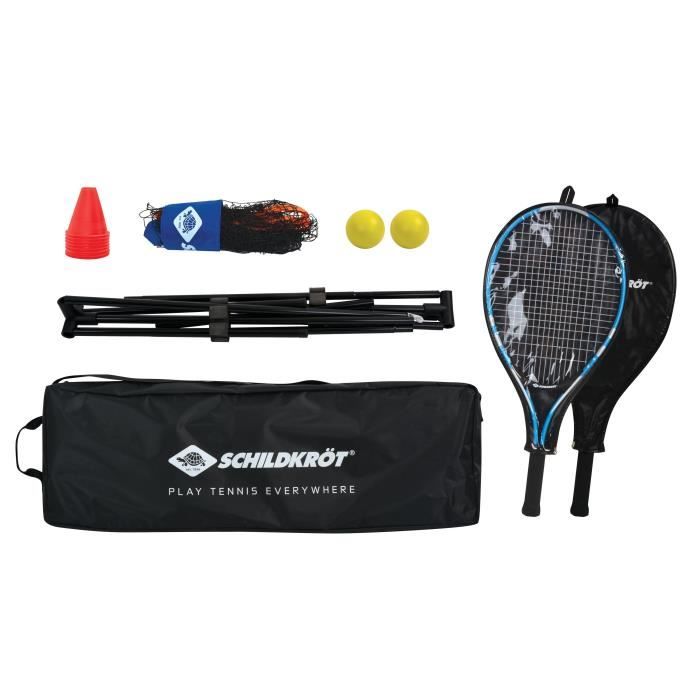 Sac a dos de tennis - SCHILDKROT - 2 raquettes + housses - 2 balles mousse Ř7mm - Filet autoportant 75x300 cm - 6 cônes de marquage