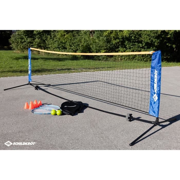 Sac a dos de tennis - SCHILDKROT - 2 raquettes + housses - 2 balles mousse Ř7mm - Filet autoportant 75x300 cm - 6 cônes de marquage