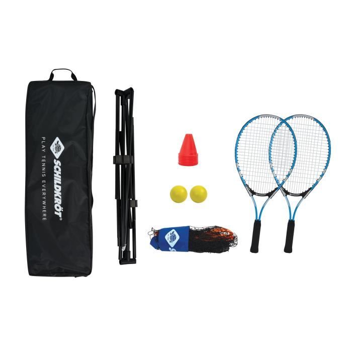 Sac a dos de tennis - SCHILDKROT - 2 raquettes + housses - 2 balles mousse Ř7mm - Filet autoportant 75x300 cm - 6 cônes de marquage