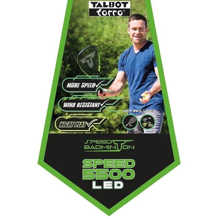 Raquette de Badminton TALBOT TORRO Speed 5500 - Aluminium - 56,5 cm de long - Profil de cadre 17,3 mm - 170 g - Cordage durable