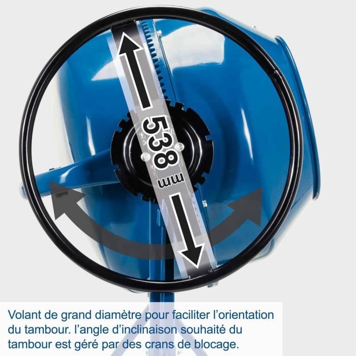 Bétonniere électrique SCHEPPACH MIX180 - 180 L - Roues et volant de basculement