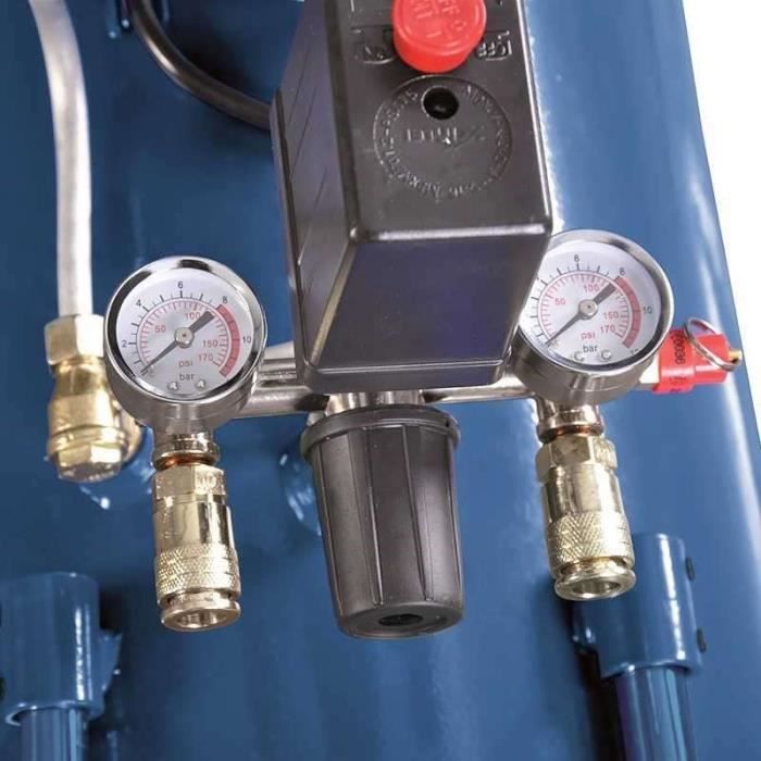 Compresseur d'air horizontal Scheppach HC120DC - 100 L - 2200 W - 10 bars - 3CV - Double cylindre a moteur lubrifié