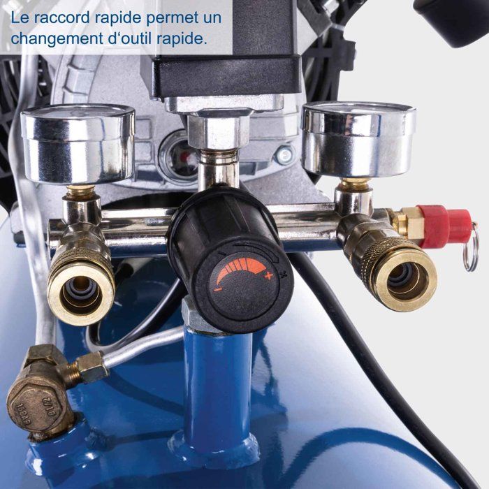 Compresseur d'air horizontal Scheppach HC120DC - 100 L - 2200 W - 10 bars - 3CV - Double cylindre a moteur lubrifié