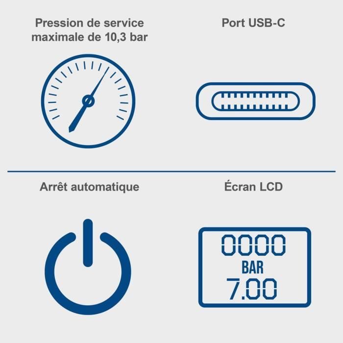 gonfleur electrique compresseur a air portatif sans fil 10,3 bars 150 psi convient pour velo voiture moto sport -AC10/8V - SCHEPPACH