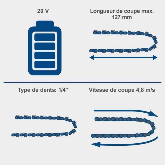 Scie de jardin sans fil SCHEPPACH C-PS100-X - SET S - 2 batteries 20V IXES 2 Ah + chargeur double