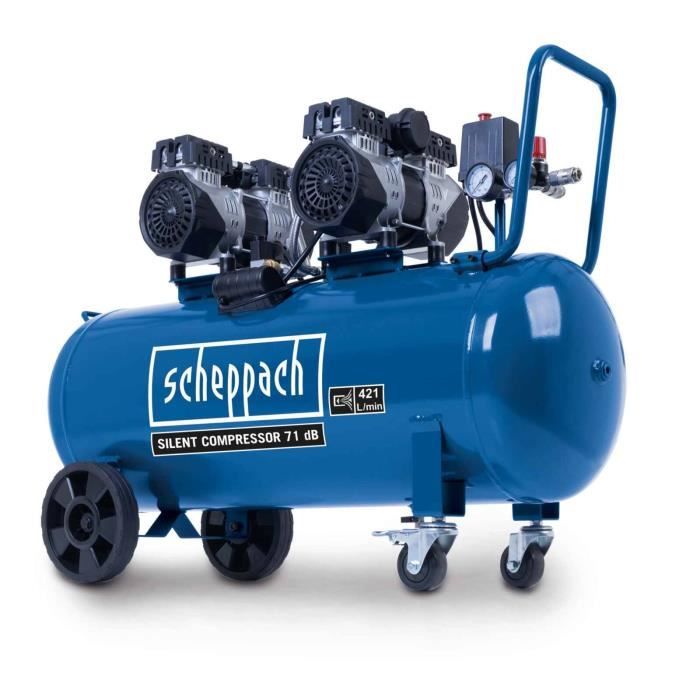 Compresseur d'air horizontal 4 cylindres Scheppach HC100Si - 100L - 2200 W - 8 bars - silencieux