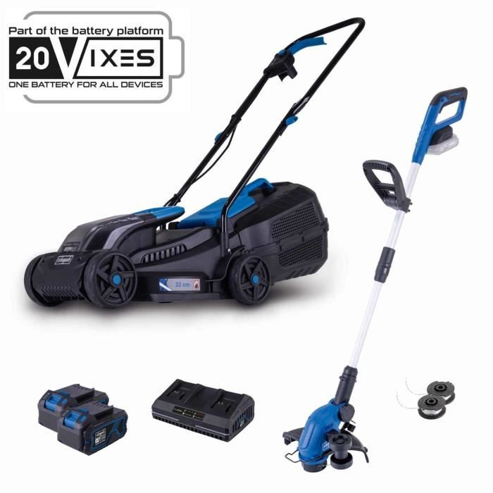 Pack tondeuse BC-MP320-X 32 cm + Coupe bordure C-LT300-X 2 en 1 - SCHEPPACH 20V IXES + 2 batteries 4ah + chargeur